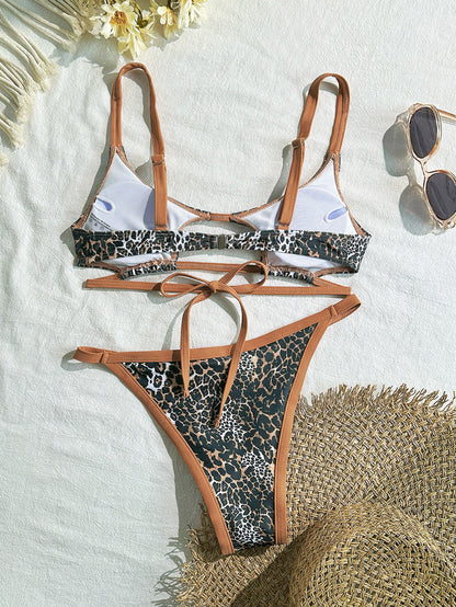Leopard Print Hollow Out Cutout Split Bikini | noémi