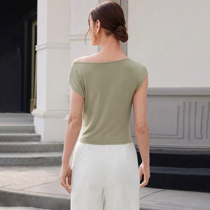Diagonal Drape Sleeveless Top | Slim Fit & Ruched Design | noémi