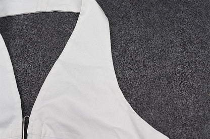 Halter Crop Top | V Neck, Backless, Ring Detail, White Beachwear Vest | noémi