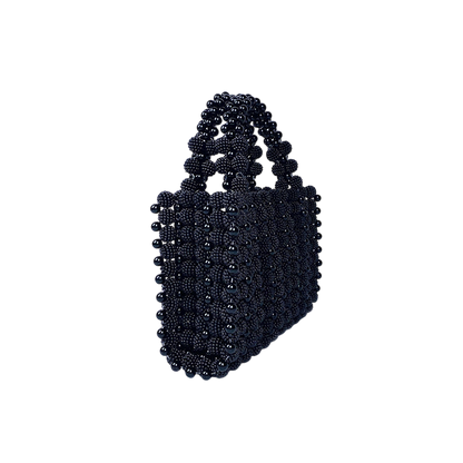 Pearl Dinner Dress Handbag – Hand‑Woven Black Beaded Square Pouch | noémi