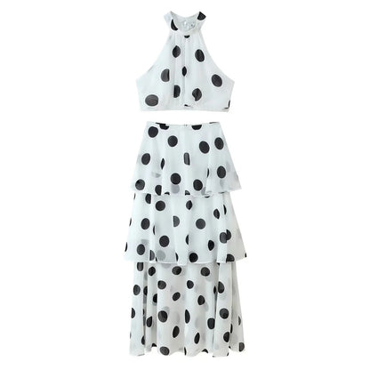Polka Dot Summer Set | Halter Crop Top with High Waist Flounced Skirt | noémi