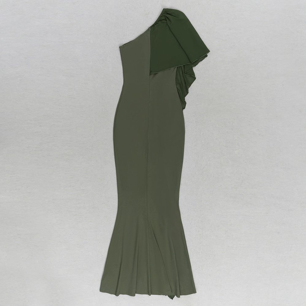 Oblique Shoulder Dress with Irregular Hem | noémi