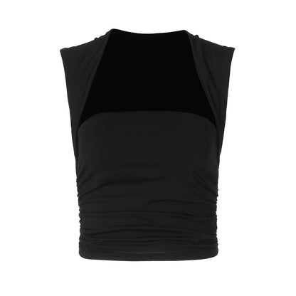 Womens Pleated Square Neck Sleeveless Top | Slim Fit Solid Tank | noémi