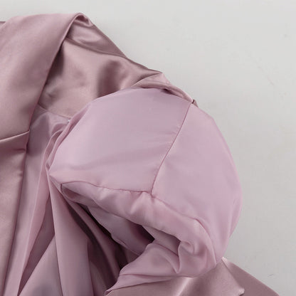 Satin Two Piece Set for Women | Pleated Waist Blazer & Wide Leg Pants | noémi