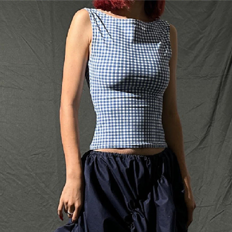 Womens Houndstooth Bow Back Slim Vest | Sleeveless Top | noémi