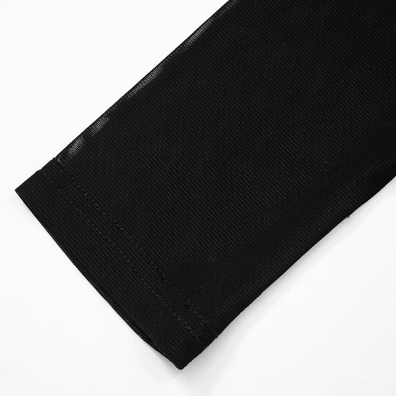 Mesh Patchwork Turtleneck Dress with Cutout Details and Slim Fit | noémi