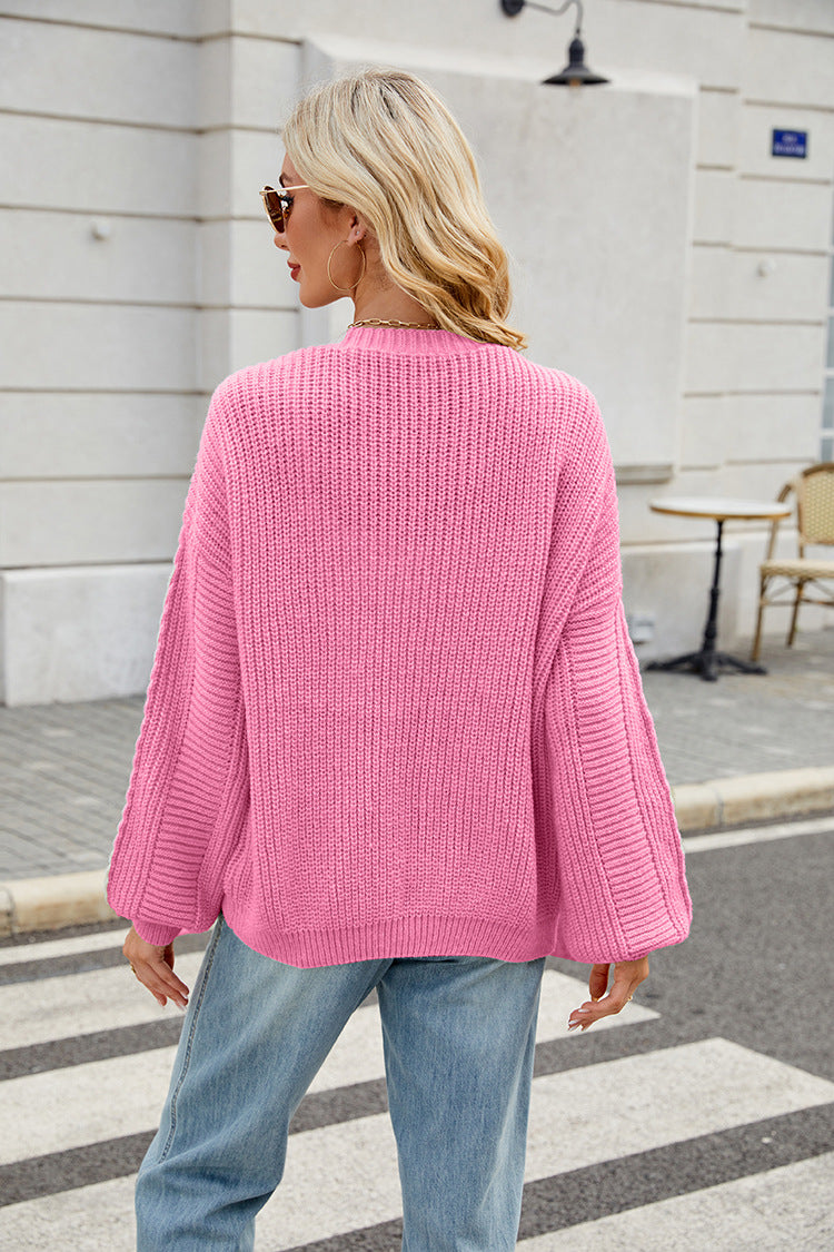 V Neck Cable Knit Cardigan | Loose Fit, Long Sleeve Sweater Coat | noémi