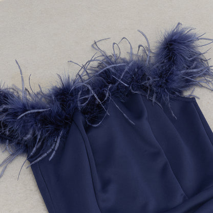 Womens Off Shoulder Ruffled Maxi Dress | Slim Fit, Feather Trim Detail | noémi