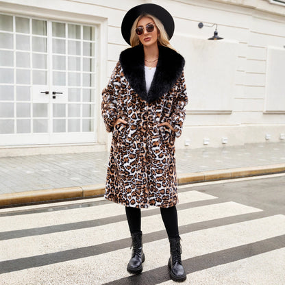 Womens Faux Fur Leopard Coat | Longline Winter Jacket with Oversized Collar | noémi