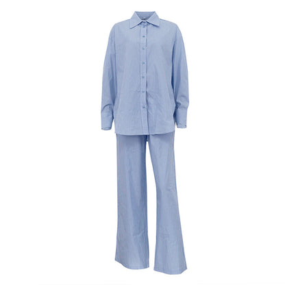 Striped Shirt Set for Women | Loose Collared Cardigan & WidenLeg Trousers | noémi