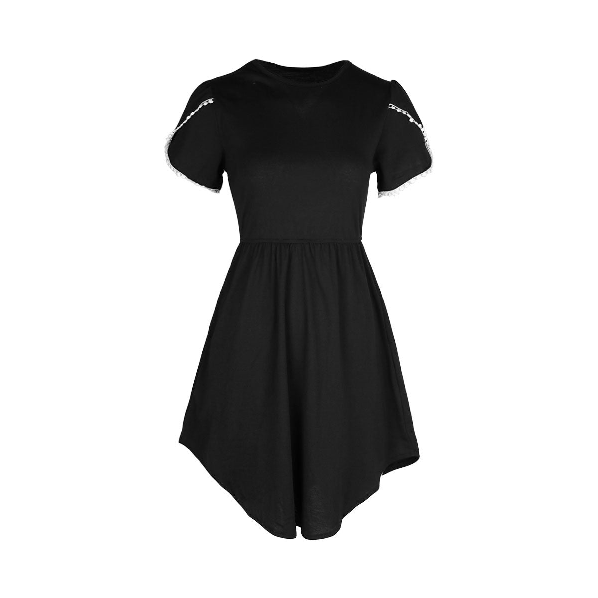 Black Lace Petal Sleeve Round Neck T Shirt Dress For Women | noémi