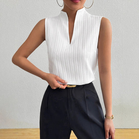 Women's Sleeveless Textured VNeck Blouse | Slim Fit Casual Top | noémi
