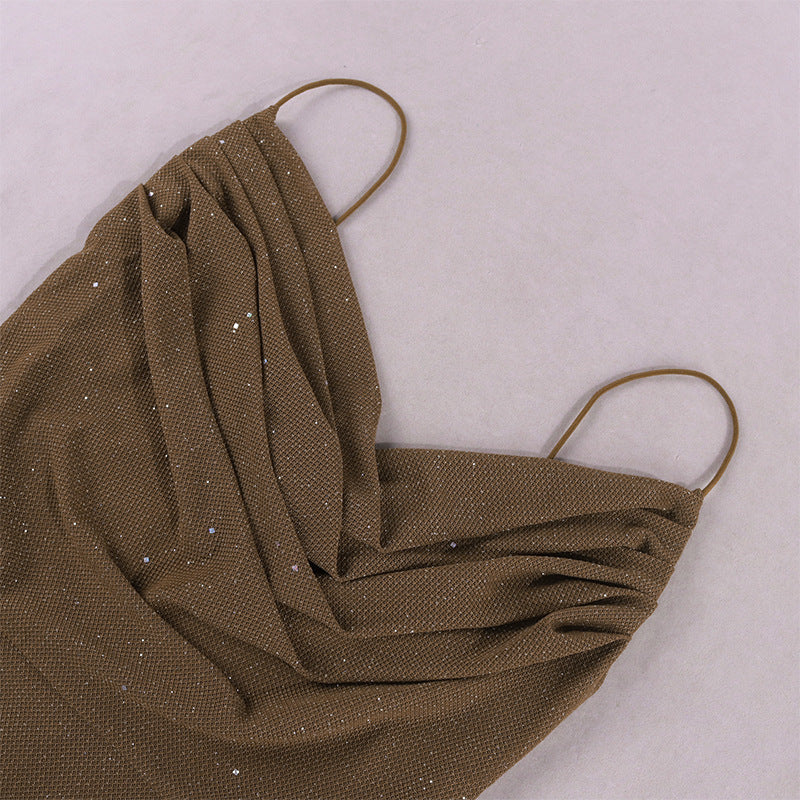 Strappy Collar Pleated Skinny Sheath Dress for Women | noémi