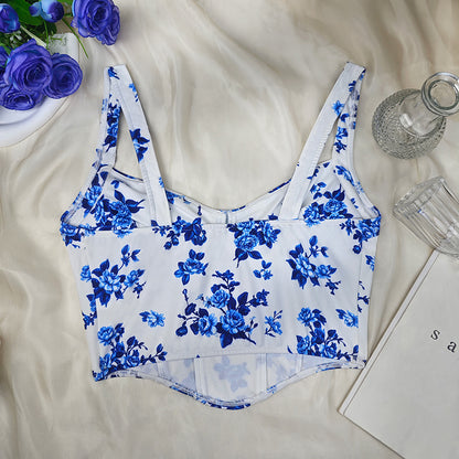 Floral Print Boning Corset Camisole | Slim Fit Vest Top | noémi