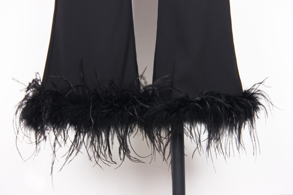 Satin Blazer Pant  with Fur Set for Women | noémi