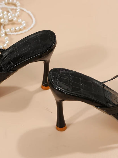 High Heel Flip Flops | Square Toe Stiletto Sandals with Stylish Sub Pattern | noémi