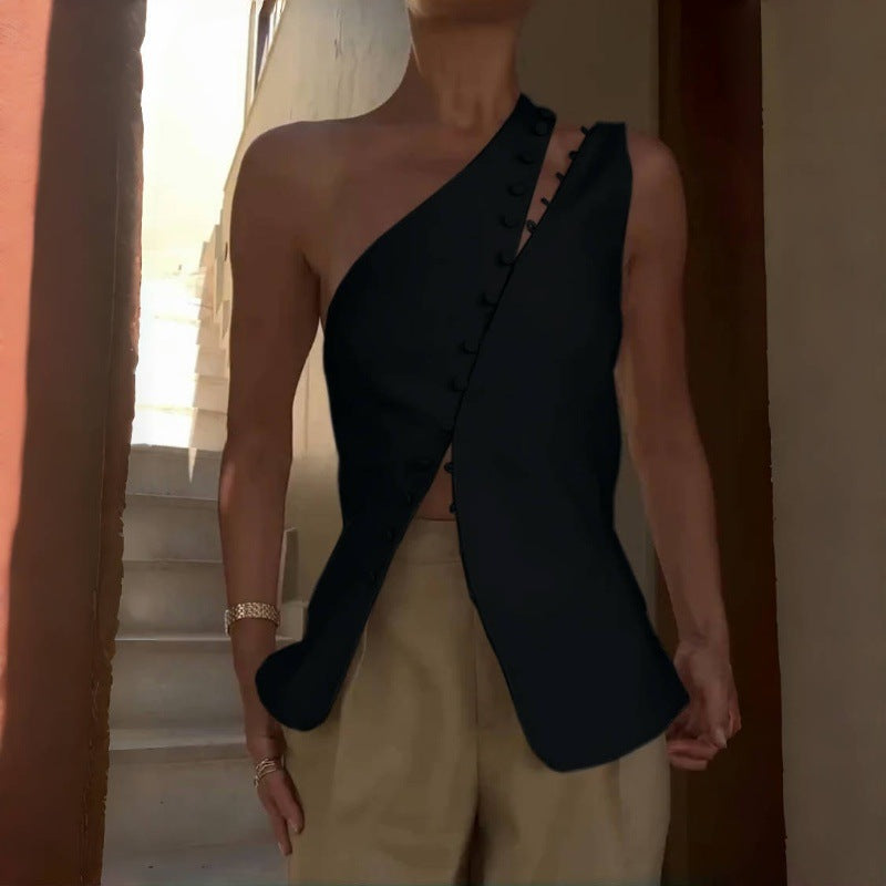 Black Corset Top | One Shoulder Sleeveless Blazer | noémi