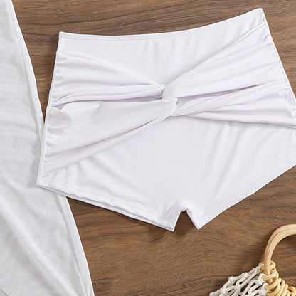 Womens Three Piece Set | Tube Top High Waist Shorts Mesh Maxi Cover Up | noémi