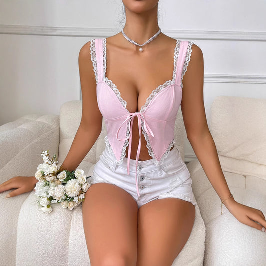 Lace Stitch Slim Fit Tank Top with Sling Straps and Shaping Back Detail | noémi