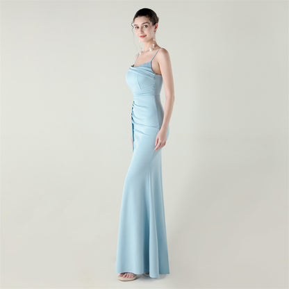 Satin Fishtail Dress | Beaded Bandeau with Slit | noémi