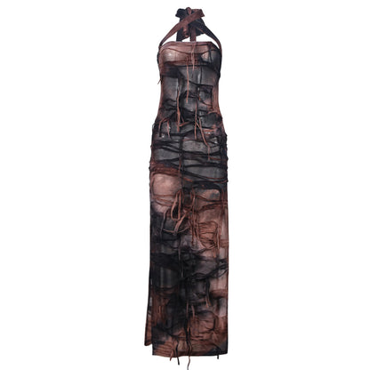 Tie Dye Tassel Dress With Side Slit and Draped Fit | noémi