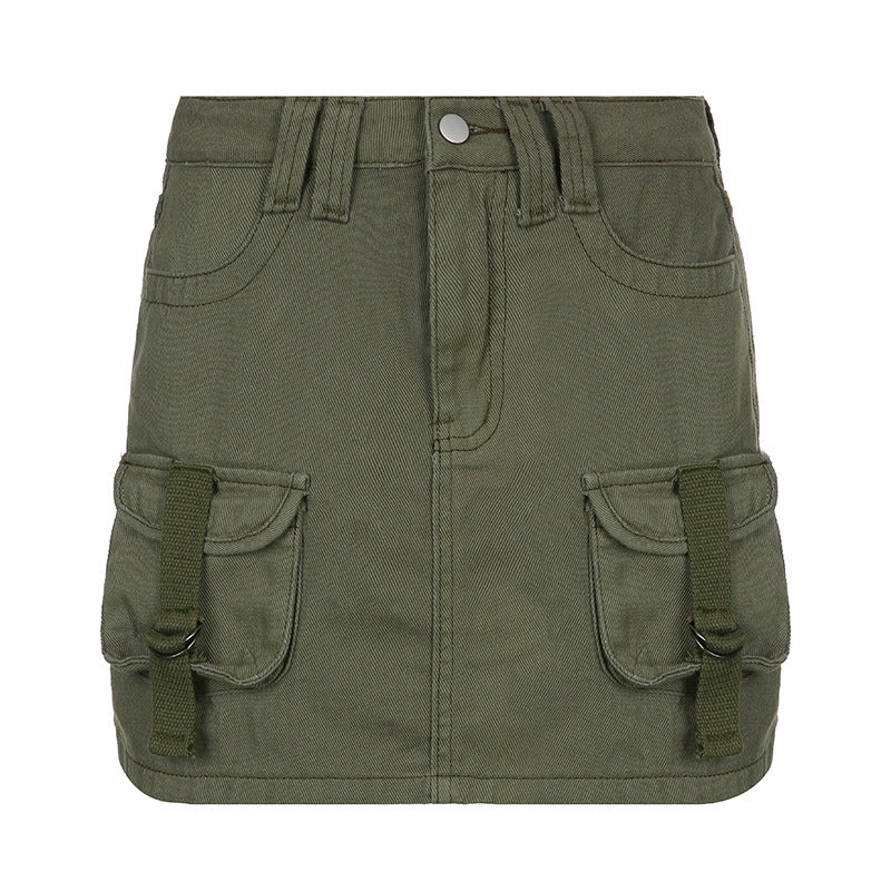 Olive Green Cargo Mini Skirt | Low Rise Utility Y2K Street Style with Pockets | noémi