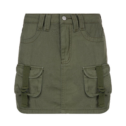 Olive Green Cargo Mini Skirt | Low Rise Utility Y2K Street Style with Pockets | noémi