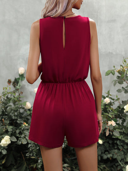 Women's Sleeveless Button Front Romper | Wide Leg One Piece Jumpsuit with Drawstring Waist | noémi