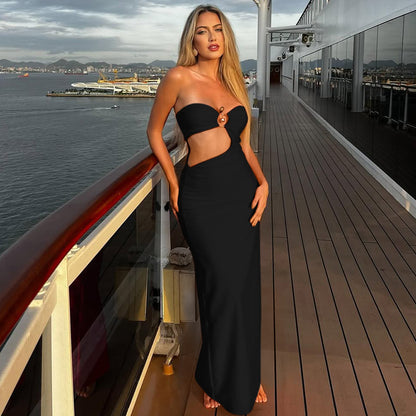 Summer Cutout Tube Dress | Metal Ring Detail, Slim Fit, Hollow Bodycon Maxi | noémi
