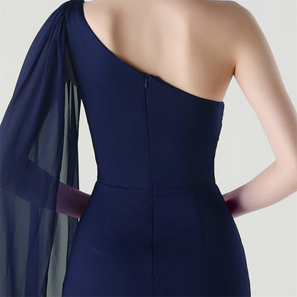 One Shoulder Satin Cocktail Dress | Mesh Panel Bodycon | noémi