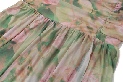 Floral Mesh Corset Maxi Dress | Ruched Gown with Thigh Slit | noémi