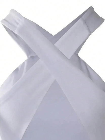 Women's White Cross Halter Backless Sleeveless Top | noémi