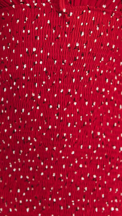 Red Floral Smocked Mini Dress | Lace Up Back, Slim Fit, Adjustable Straps | noémi