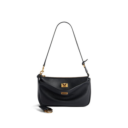 Women’s Black Messenger Shoulder Bag – Faux-Leather, Silver Buckle, Office-Ready | noémi
