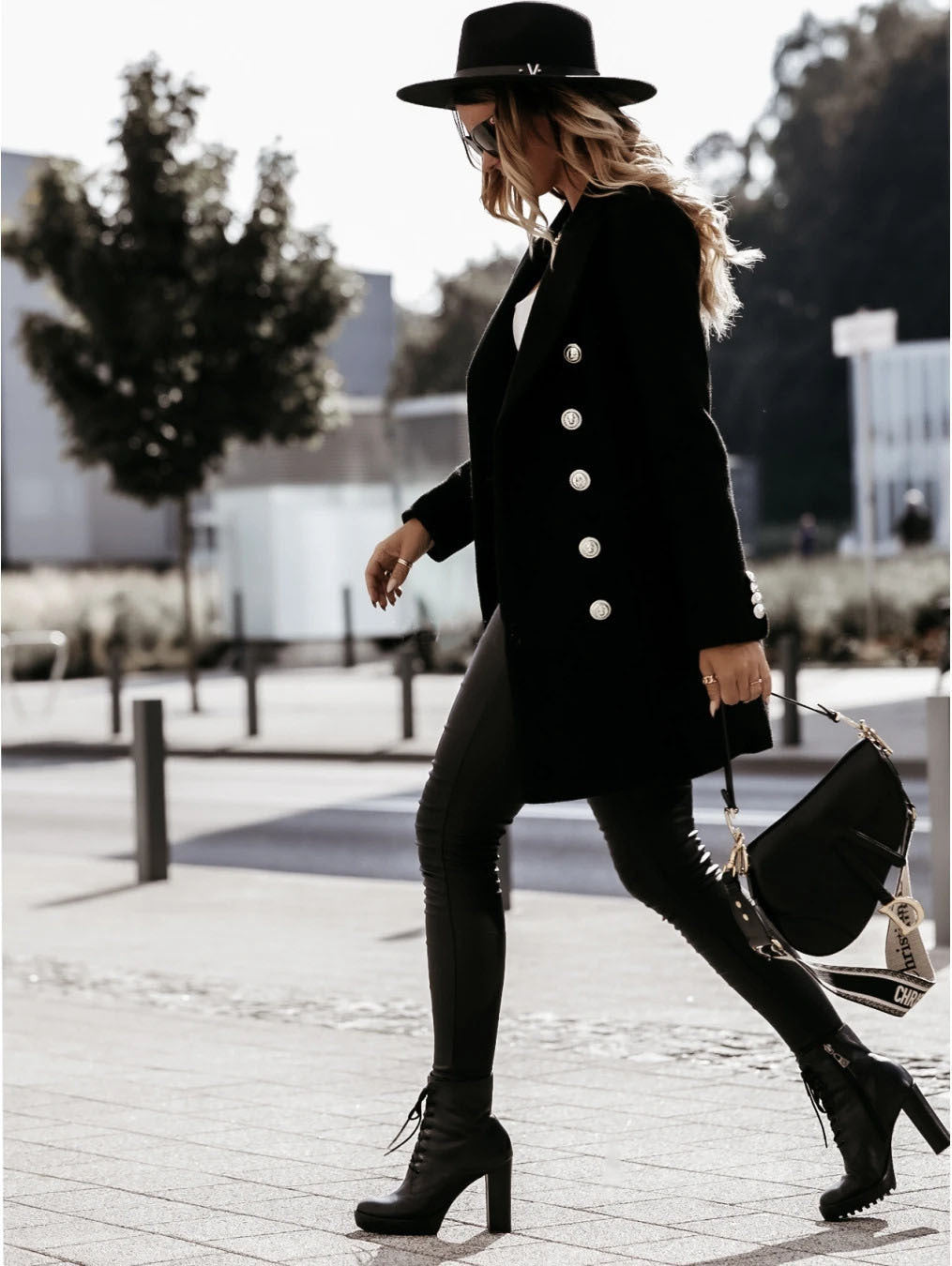 Womens Double Breasted Woolen Overcoat | Long Blazer Coat | noémi