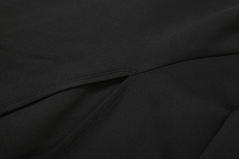 Womens Long Sleeve High Slit Dress with Stand Collar and Cutout Detail | noémi