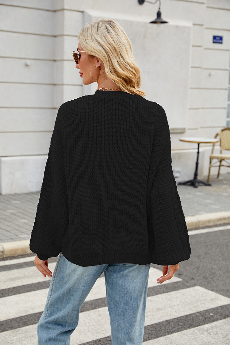 V Neck Cable Knit Cardigan | Loose Fit, Long Sleeve Sweater Coat | noémi