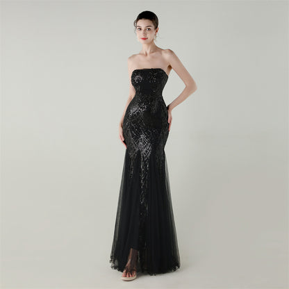 Strapless Beaded Sequin Mesh Dress | Cross Strap Floral Cocktail | noémi