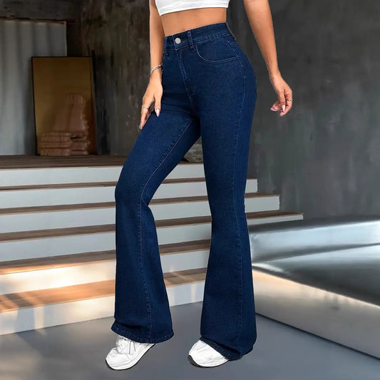 Women's Dark Blue Slim Flared Jeans | Stretchy, High Waist | noémi