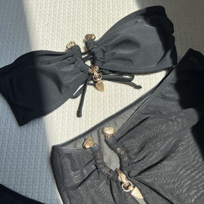 Womens Three Piece Mesh Bikini Set | Solid Color Tube Top Swimwear | noémi