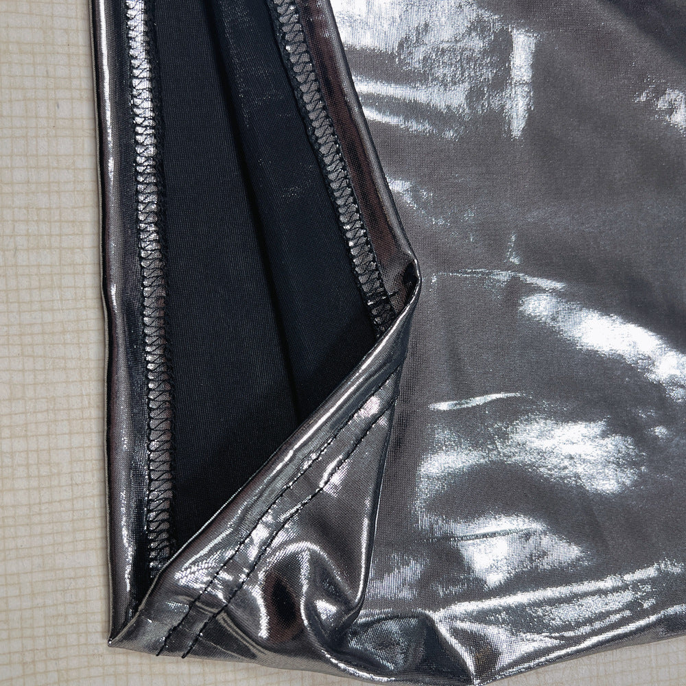 Womens Metallic Sling Strap Bodycon Mini Dress with Ruched Waist | noémi