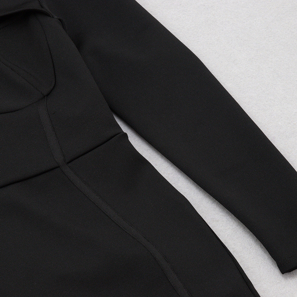 Black Bodycon Dress | Tube Top Shawl Collar | Side Slit | noémi