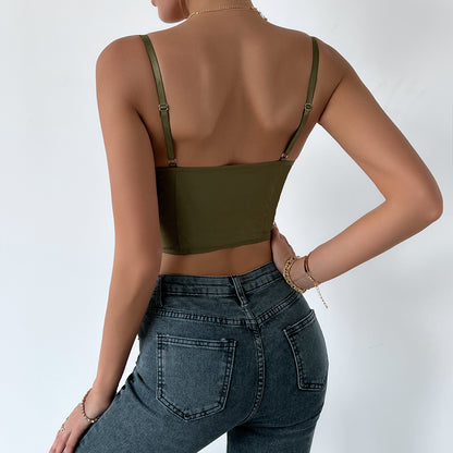 Slim Lace Up Corset Top with Boning & Button Detail | noémi