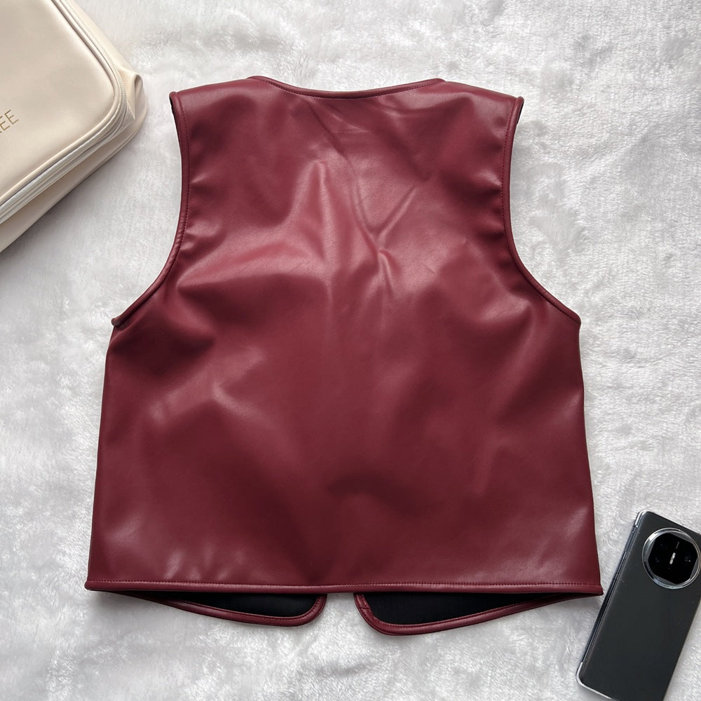 Sleeveless Lace Up Faux Leather Vest | noémi