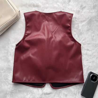 Sleeveless Lace Up Faux Leather Vest | noémi