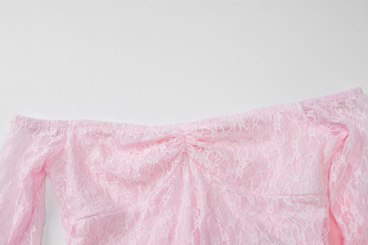 Off Shoulder Pink Lace Gown | Mermaid Maxi Dress | noémi