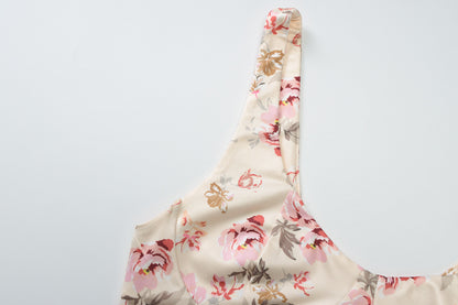 Floral Print U Neck Slit Sling Dress with Slim Fit | noémi