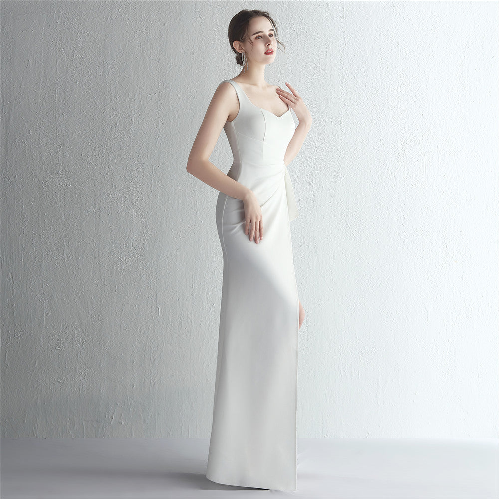 Satin Beaded Fishtail Gown | Long Slit Slim Fit Dress | noémi