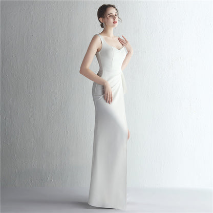 Satin Beaded Fishtail Gown | Long Slit Slim Fit Dress | noémi