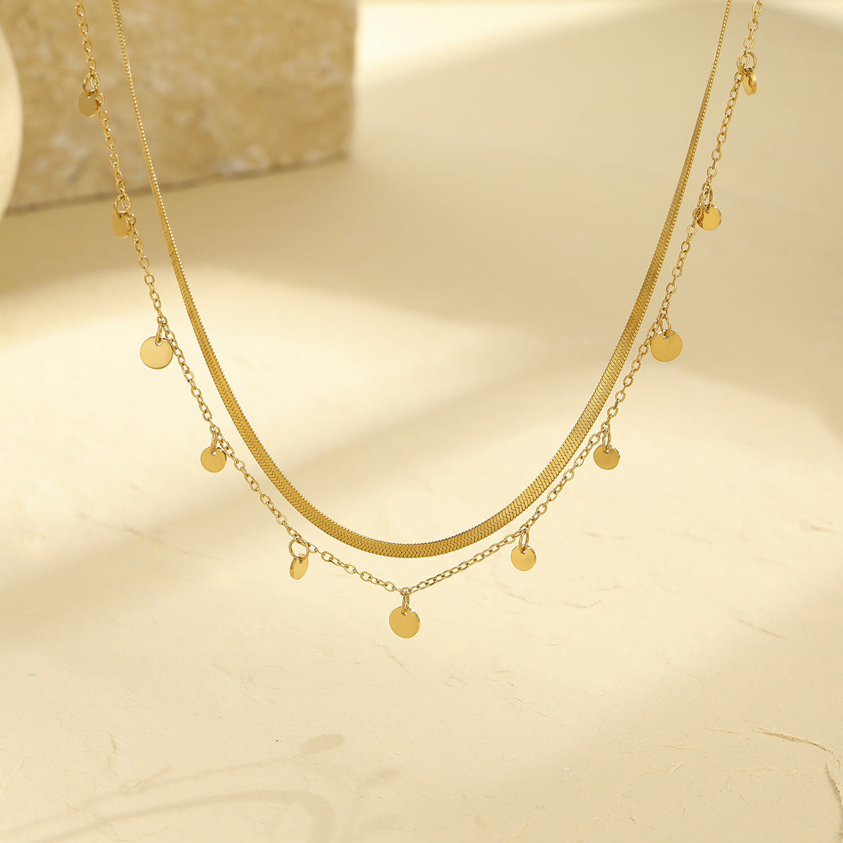 18K Gold Double Layer Necklace for Women | Stainless Steel Non Fading Tassel Chain | noémi